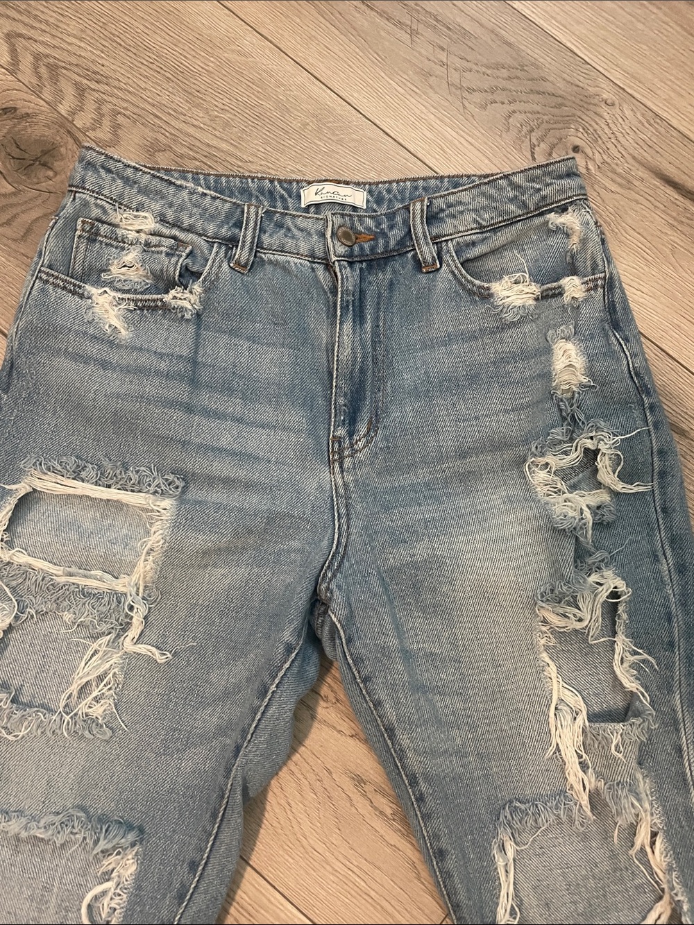 Distressed Light Blue Women's ultra high rise Ripped Jeans - Picture 3 of 9